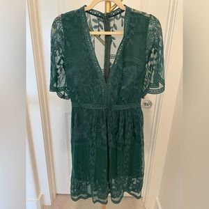 Emerald Green Lace Mini Dress | Size Medium